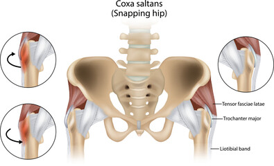 Coxa Saltans or Snapping Hip Snapping Hip Syndrome also referred to as dancer hip. Trochanter major, Tensor fasciae latae and Liotibial band