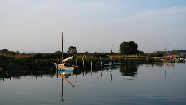 The small harbor of Kercabellec at dusk. September 2022, Mesquer, France.