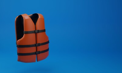 3d illustration, life jacket, blue background, 3d rendering.