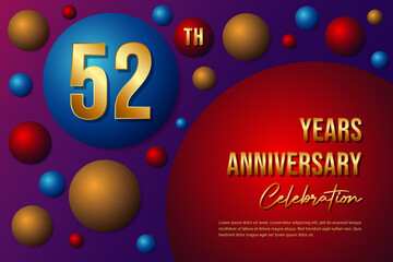 52th Anniversary logo with colorful abstract background, template design for invitation card and poster your birthday celebration. Vector eps 10