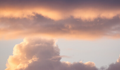 Puff Clouds in the Sky during sunset. Zoom in. Cloudscape Background. British Columbia, Canada.