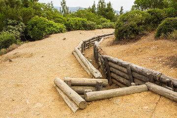Trenches during the Turkish military battle of Çanakkale, Gallipoli,  Battle of Chunuk Bair - military trench, first world war