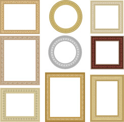 Baguette frames. Pictures and paintings square frames with ornamental decoration recent vector blank templates for personal design projects