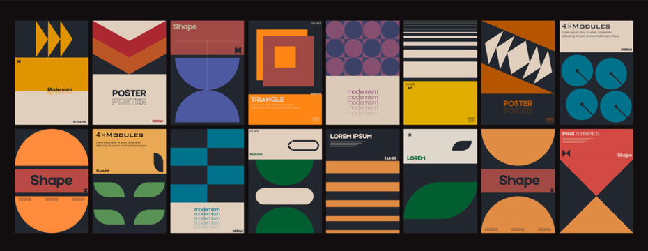 New aesthetics of modernism in poster design vector cards. Brutalism inspired graphics. Great for branding presentation, album print, website header, web banner