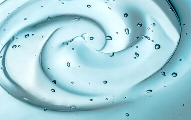 Liquid gel beauty serum texture. Beauty skincare liquid blue gel background with bubbles.Skincare...