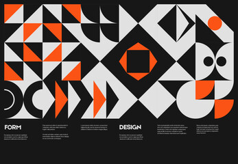 Swiss poster design template layout with clean typography and minimal vector pattern with colorful abstract geometric shapes. Bold form graphic design, useful for album print,website header,web banner