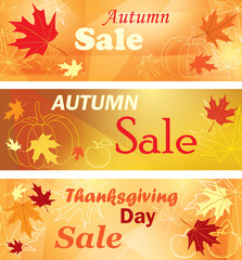abstract backgrounds for seasonal sales - vector banners with maple leaves