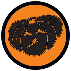 Halloween doodle design on black and orange background. Hand drawn illistration for Halloween decorations, stickers, cards,  t-shirts, mugs, backgrounds.