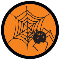 Halloween doodle design on black and orange background. Hand drawn illistration for Halloween decorations, stickers, cards,  t-shirts, mugs, backgrounds.