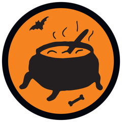 Halloween doodle design on black and orange background. Hand drawn illistration for Halloween decorations, stickers, cards,  t-shirts, mugs, backgrounds.