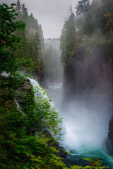 Elk Falls is a thundering 25-meter waterfall on the Campbell River. High above the river valley is a suspension bridge that allows a great view of the scene below it.