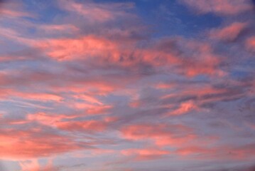 Naklejka na ściany i meble Reddish evening clouds heralding weather change