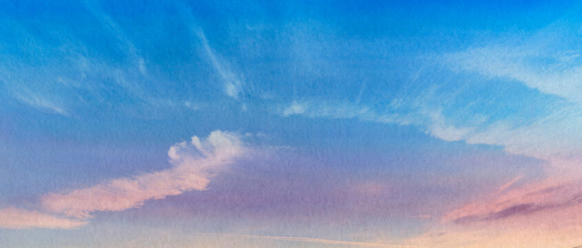 Abstract watercolor sky background with clouds.