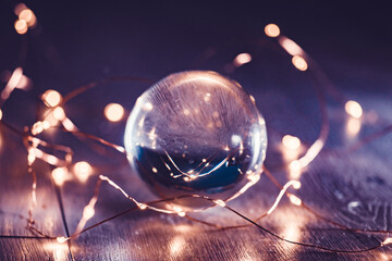 Abstract photo of lensball with lights bokeh background