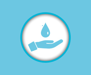 Human hand palm and water drop, hand cleaning detergent icon