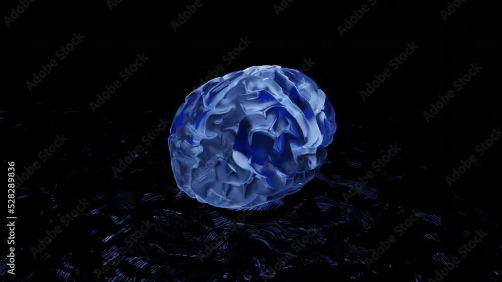 Poster abstract visualization of rotating human brain isolated on a black background. design. concept of sc