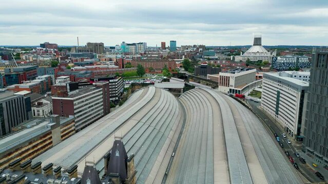 Liverpool Lime Street train station from above - drone photography