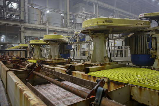 Flotation machines in factory workshop.