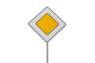 Road sign main road sign with yellow background isolated on white background.