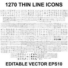 1270 Big Set of different line icons. Thin pack of business and social web outline symbols. Modern vector line collection. Editable eps10