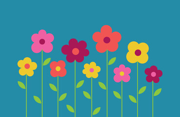 Flowers decoration background on blue background, vector illustration