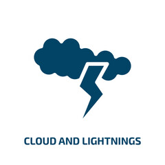 cloud and lightnings vector icon. cloud and lightnings, lightning, drop filled icons from flat poi nature concept. Isolated black glyph icon, vector illustration symbol element for web design and