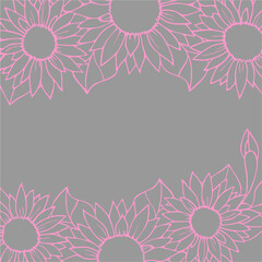 floral graphic border, pink pattern on gray background, greeting card, design