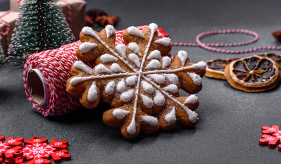 Delicious gingerbread cookies with honey, ginger and cinnamon. Winter composition