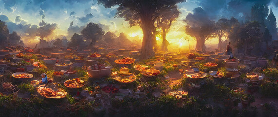 Artistic concept painting of a food in baskets, background illustration.