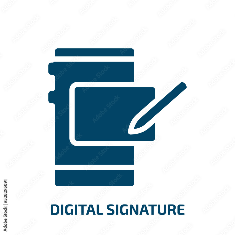 Poster digital signature vector icon. digital signature, signature, digital filled icons from flat blockcha
