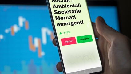 Un inversor está analizando el sociali / ambientali societaria mercati emergenti etf fondo en...