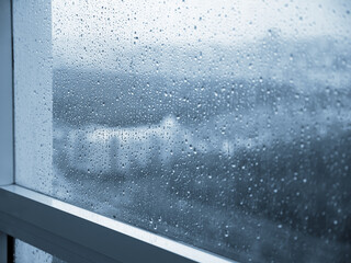 Rain drops on window. Rainy weather