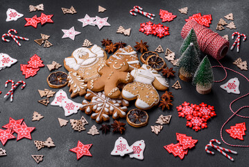 Delicious gingerbread cookies with honey, ginger and cinnamon. Winter composition