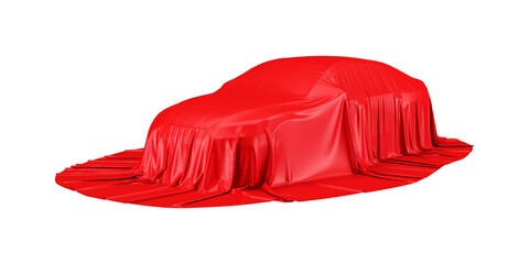 Car Covered with Red Cloth Front Side - obrazy, fototapety, plakaty