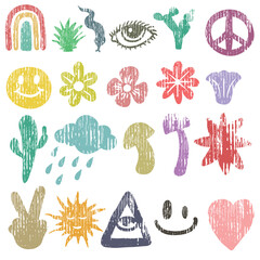 Hippie elements grunge texture set vector