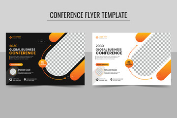Fototapeta Abstract live webinar and corporate horizontal business conference flyer template and annual  conference meeting workshop banner, conference event banner obraz