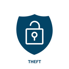 theft vector icon. theft, protection, security filled icons from flat cyber robbery concept. Isolated black glyph icon, vector illustration symbol element for web design and mobile apps