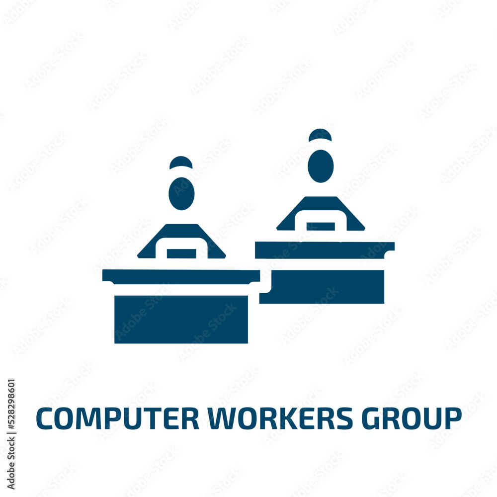 Poster computer workers group vector icon. computer workers group, computer, business filled icons from fla