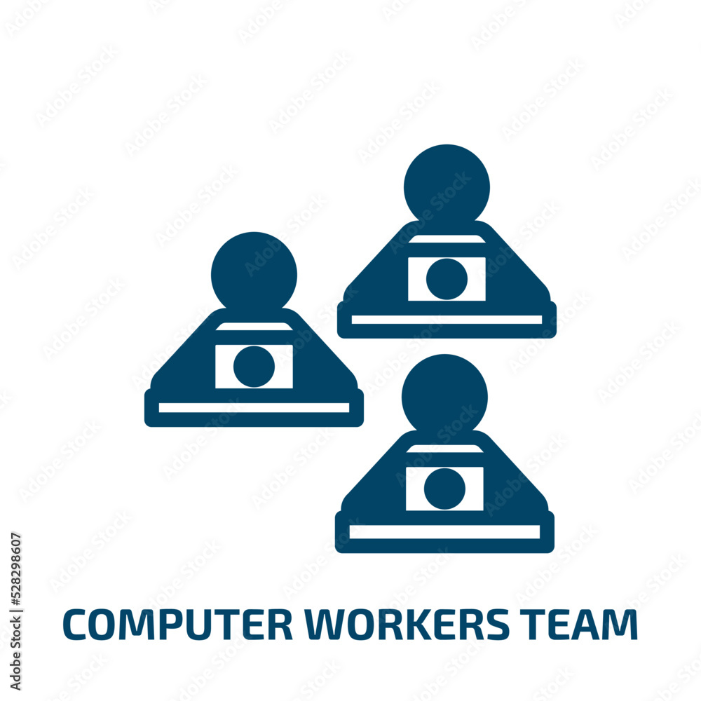 Poster computer workers team vector icon. computer workers team, computer, business filled icons from flat 