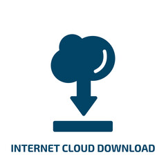 internet cloud download vector icon. internet cloud download, cloud, communication filled icons from flat cloud computing concept. Isolated black glyph icon, vector illustration symbol element for web