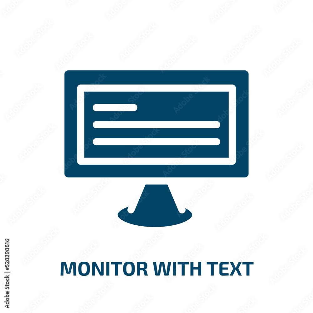 Aufkleber monitor with text vector icon. monitor with text, text, technology filled icons from flat responsive