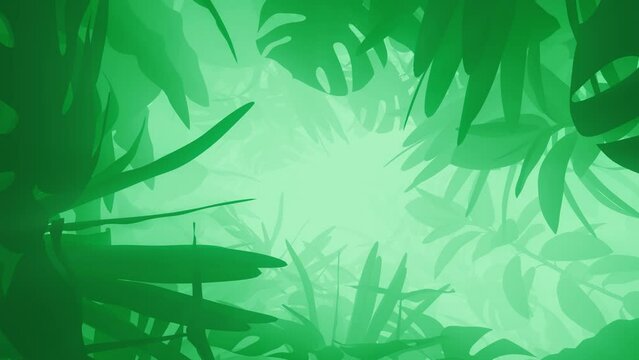 3D animation - Looped animated background of a jungle green plant tunnel