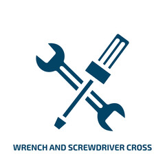 wrench and screwdriver cross vector icon. wrench and screwdriver cross, repair, spanner filled icons from flat work tools concept. Isolated black glyph icon, vector illustration symbol element for web