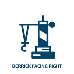 derrick facing right vector icon. derrick facing right, inclined, road filled icons from flat constructicons concept. Isolated black glyph icon, vector illustration symbol element for web design and