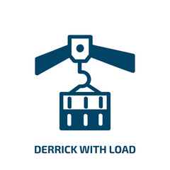 derrick with load vector icon. derrick with load, derrick, crane filled icons from flat constructicons concept. Isolated black glyph icon, vector illustration symbol element for web design and mobile
