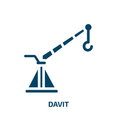 davit vector icon. davit, motor, vessel ship filled icons from flat construction machinery concept. Isolated black glyph icon, vector illustration symbol element for web design and mobile apps