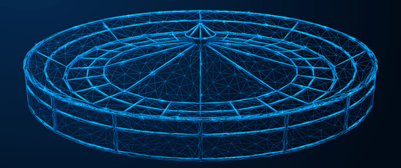 Casino roulette. Polygonal design of interconnected lines and points. Blue background.