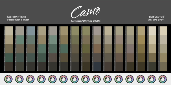 Fashion trend color palettes - Autumn/Winter 22/23 (Fall) - Camo - Vector