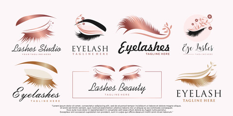 Set of eyelash extension logo design for beauty salon with creative element Premium Vector