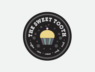The Sweet Tooth Bakery Round Badge Sticker Muffin Shop Cafe